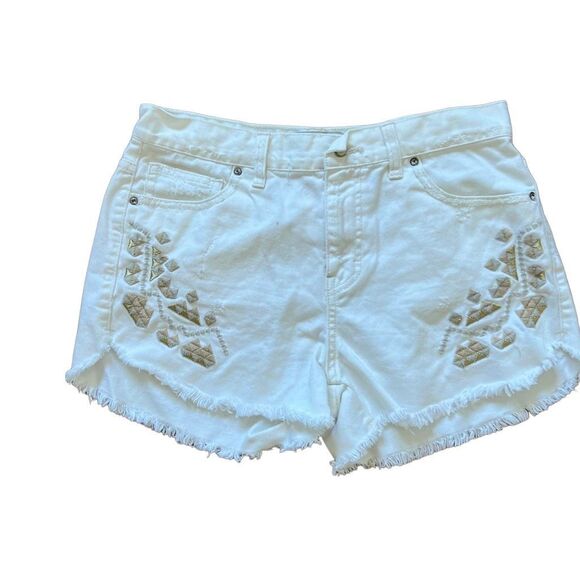 Free people white gold embroidered raw hem shorts size 28 Euc - Picture 1 of 3
